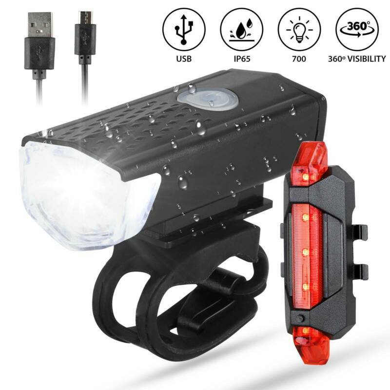 MTB Bike Bicycle Cycling LED Head Front Light Rear Tail Lamp USB