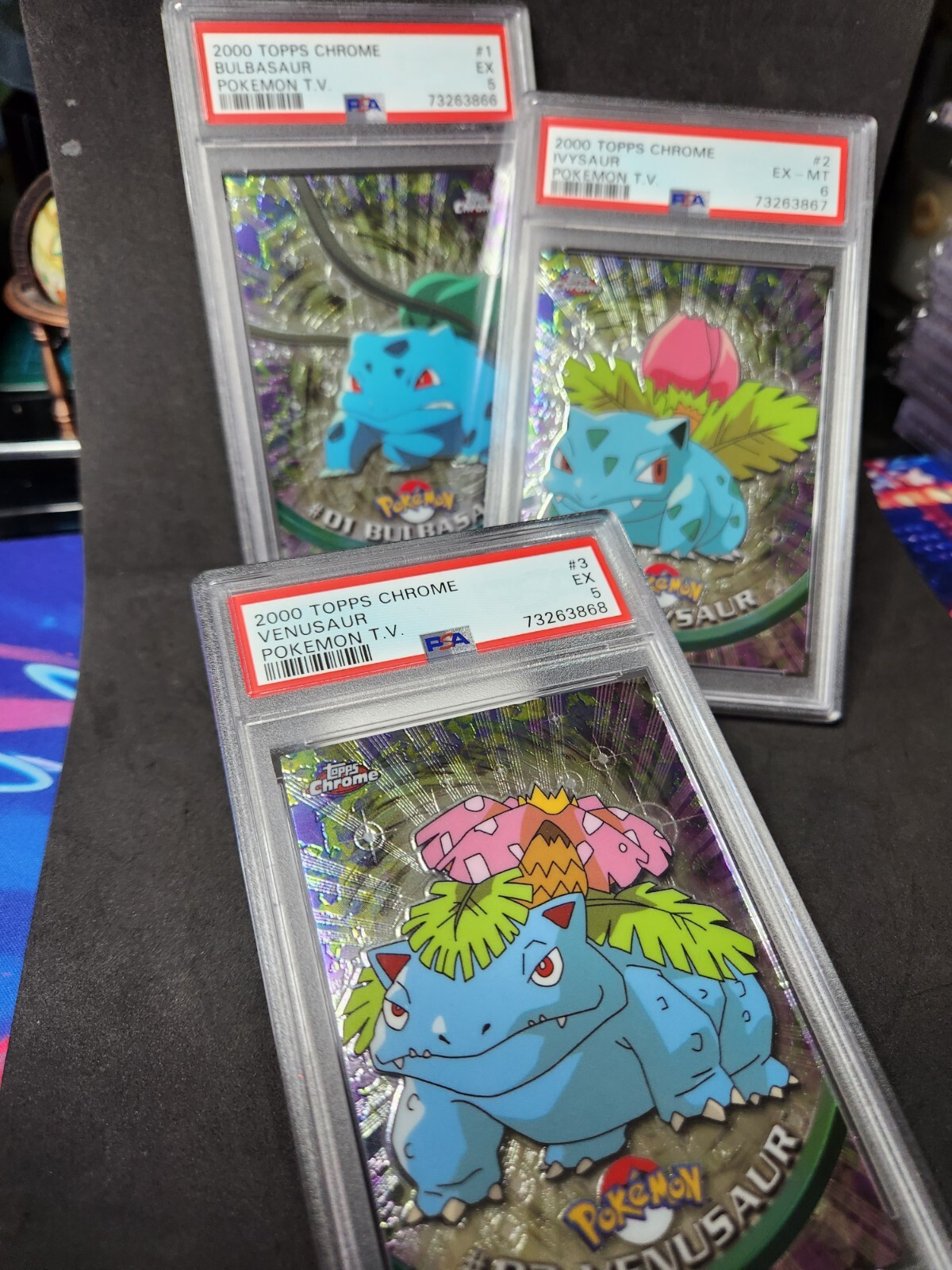 2000 Pokemon Topps Chrome Series 1 Venusaur, Ivysaur and Bulbasaur PSA