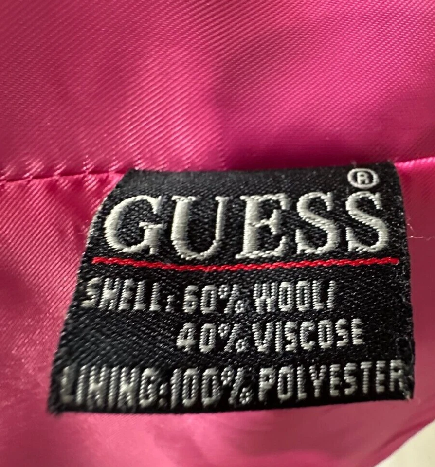 Guess Retro 90's Green Wool Womens VINTAGE Snap Peacoat Pink Jacket XL - Image 2 of 4