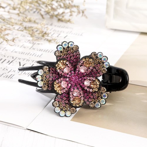 Double Flower Butterfly Hair Claws - Rhinestone Crystal Women Headwear Accessory - Picture 42 of 53