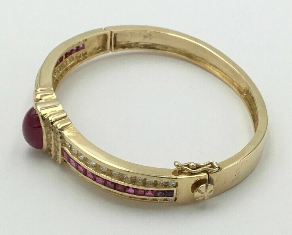 Brazalete Brazalete Damas Oro Amarillo 14K Corte Ovalado Rubí Rosa Estate 6.55Ct Foto 3 de 4