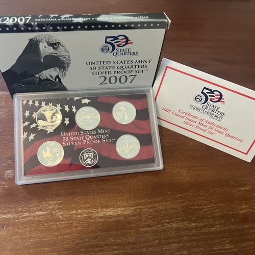 2007 S Proof State Quarter 90% Silver 5 Coin Statehood 25c Set with Box and COA