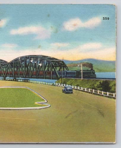 New London CT Twin Bridges Over the Thames River Connecticut Postcard 1930's - Picture 3 of 6