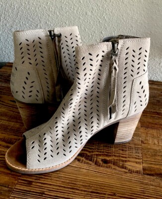 Desert Taupe Toms Open Toe TOMS Suede Perforated Open-Toe Zip