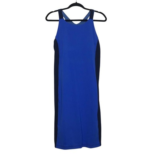 Athleta Color Block Racerback Swim Tank Dress Sz M Blue Athleisure Beach Active - Picture 3 of 9
