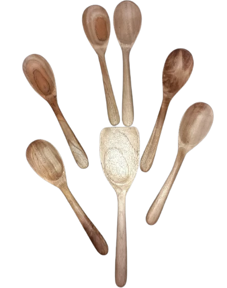 Handmade Natural Wooden Teak Kitchen Cooking & serving spoon 7Pcs