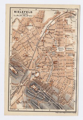 1911 ORIGINAL ANTIQUE MAP OF BIELEFELD / GERMANY