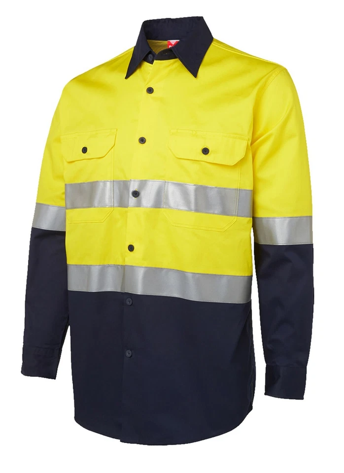 Hi Vis Shirts with Reflective tape, Long Sleeve Workwear, Cotton Orange Yellow - image 3 of 4