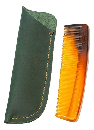 HAIR COMB & LEATHER CASE RUGGED DISTRESSED GREEN LEATHER WITH COMB - Picture 3 of 4