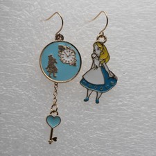 Alice In Wonderland Beautiful Hanging/Dangling Enamel/Metal Earrings In Gift Box