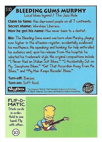 1994 SKYBOX THE SIMPSONS BLEEDING GUMS MURPHY #S10 BONGO TRADING CARD - Picture 2 of 5