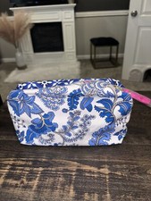 ESTEE LAUDER Blue Flower Printed Cosmetic Makeup Bag 2 Sided W/ Tassel - 8x4x3