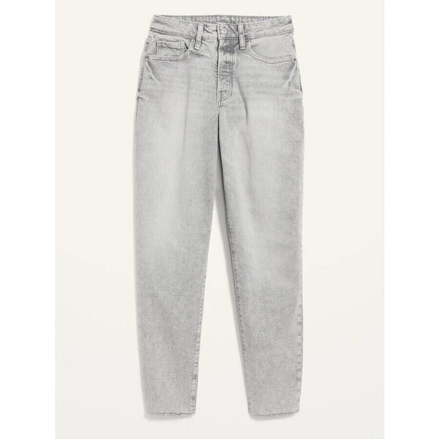Pantalones de mezclilla para mujer Old Navy cintura alta pierna recta gris Foto 3 de 4