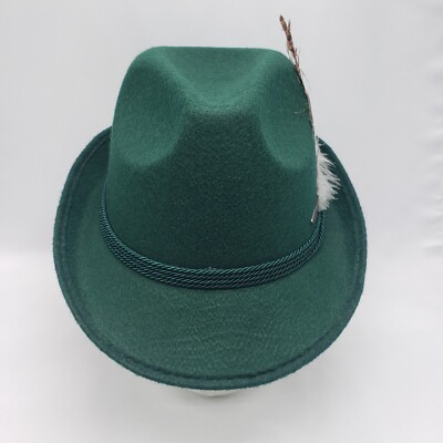 Vintage EHG Alpen Bavarian Fedora Green Wool Oktoberfest Hat Feather Mens XL 