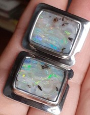 OPAL CUFFLINKS Sterling Silver set with AUSTRALIAN Opals 16mm x 13mm 15g