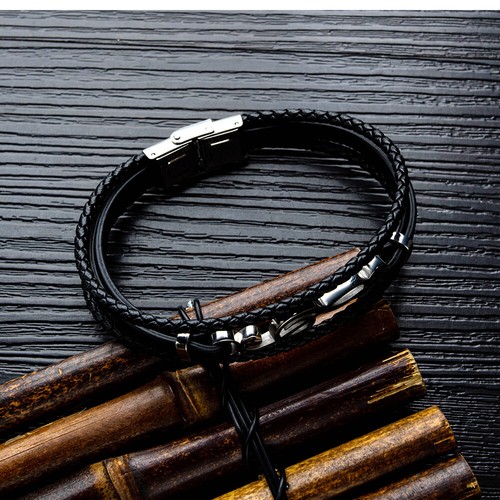 Herren Musik Note Geflochten Leder Armband Seil Manschette Armreif Edelstahl Verschluss - Bild 7 von 8