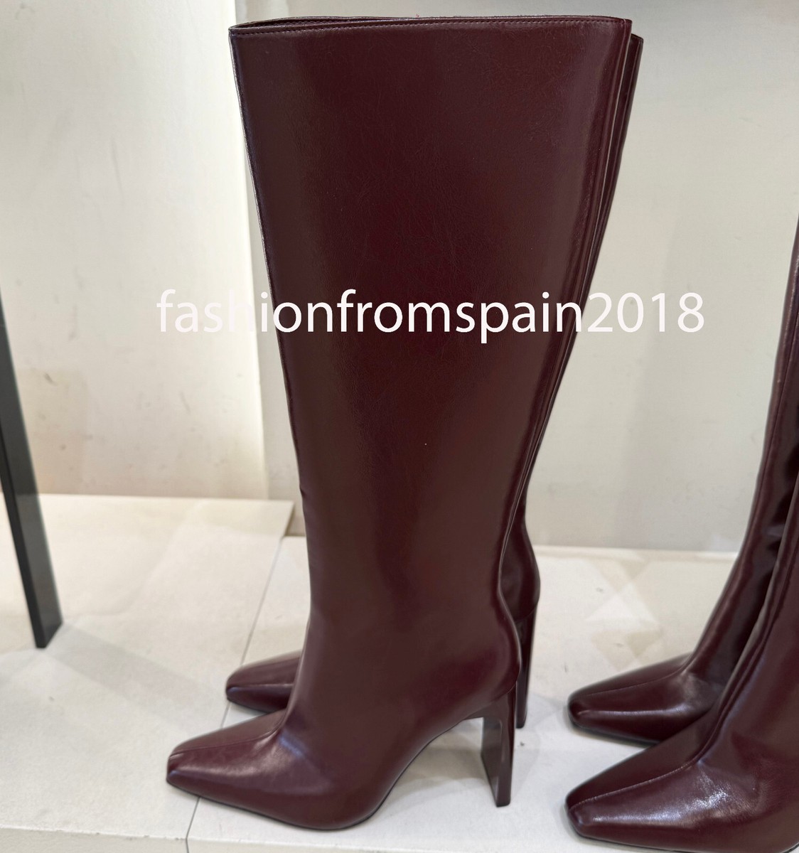 Ｒoute66-★ ZARA NEW WOMAN KNEE HIGH HIGH-HEELED BOOTS BURGUNDY RED 35