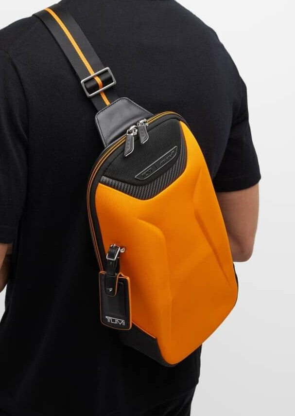 TUMI McLaren Torque Sling Body Bag carbon leather Fiber Orange