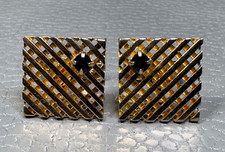 Contemporary Basketweave with Onyx Stone Yellow Gold Plated Cuff Links