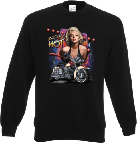 Sweatshirt Black V Twin Biker Chopper&old School Motif Model Marilyn Monroe - Picture 1 of 1