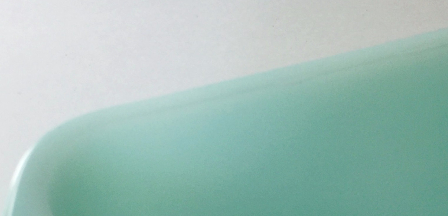 VTG Glasbake Light Blue/Milk White Baking Dish J-522 w/Woolworth Happy Home Tag