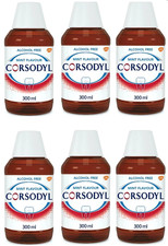 Corsodyl Alcohol Free Antibacterial Mouthwash 300ml mint flavour 6 Pack