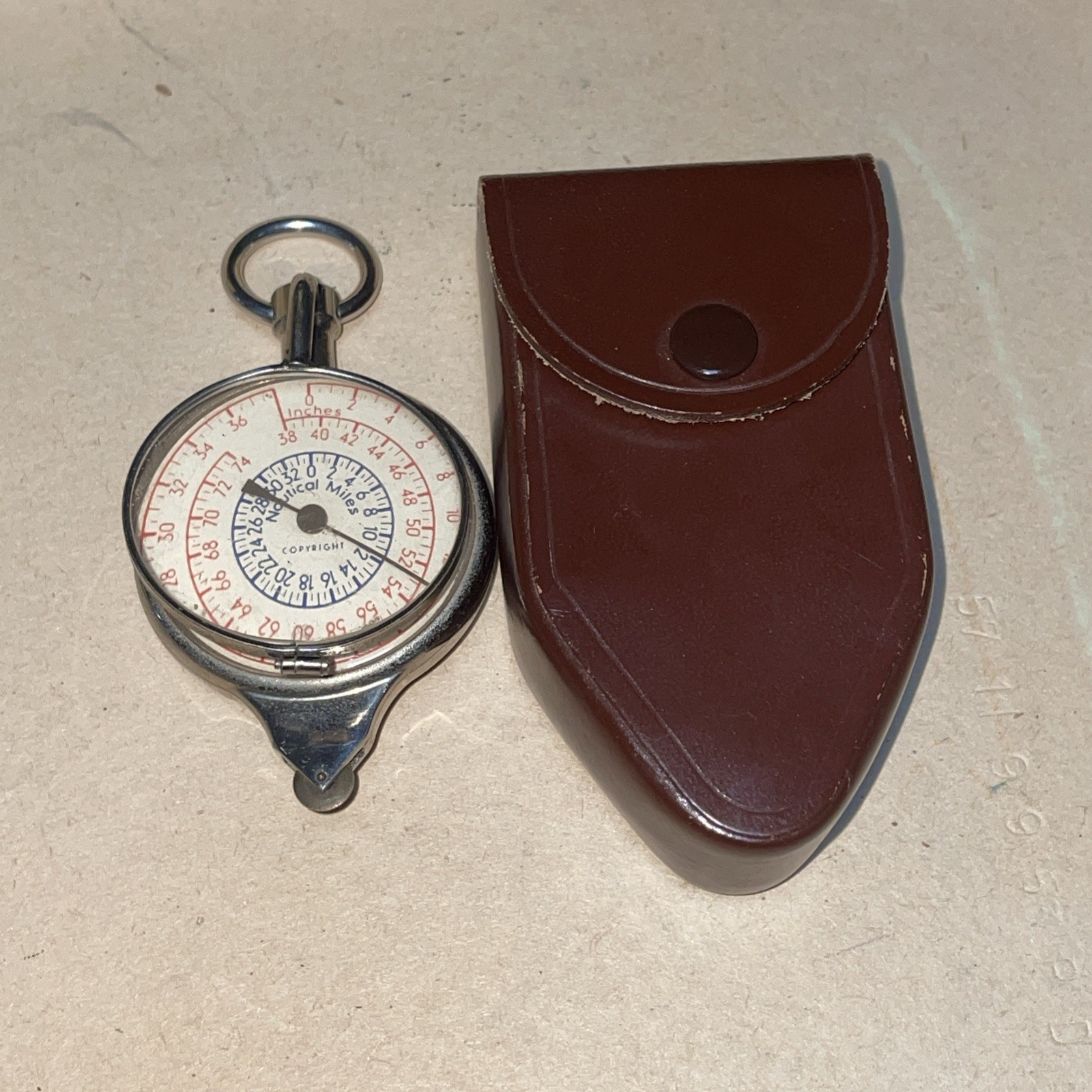 Vintage German Germany Opisometer Map Measurer Compass Leather Case - Wanderer