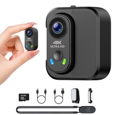 4K Mini Body Camera with 64GB Card, EIS, WiFi Wearable POV Camera