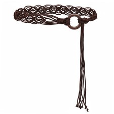 Boho Woven Beaded Braided Belt Women Long Tassel Rope Waist Belt Brown