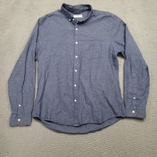 Express Mens L Long Sleeve Button Down Shirt Blue Dot Pattern
