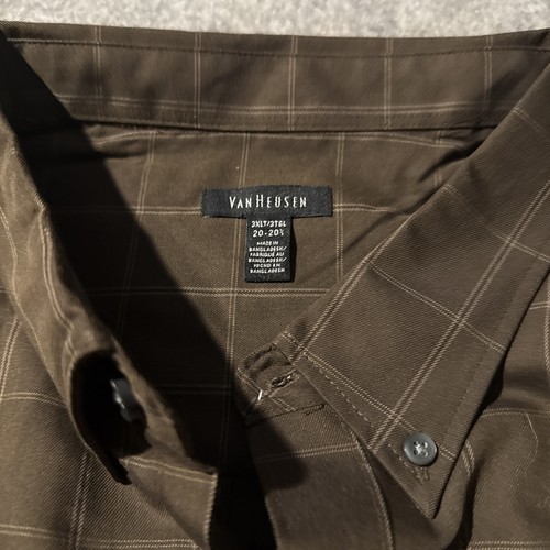 Camicia Van Heusen Premium non ferro da uomo 3XLT manica lunga con bottoni marrone a quadri - Foto 3 di 7