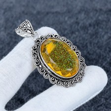 Colgante de ópalo triple amarillo con piedras preciosas hecho a mano colgante de plata de ley 925 regalo