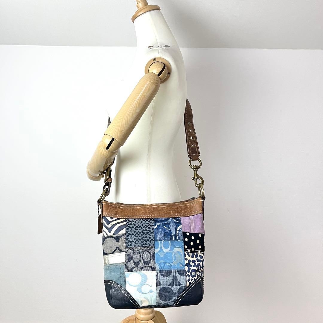 Multi-Color Patchwork Handbag COACH Signature Can… - image 7