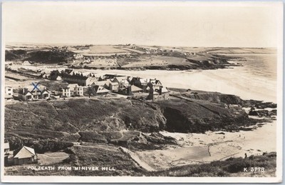 Polzeath RPPC Vintage Postkarte Miniver Hill Cornwall England Strand Kricket