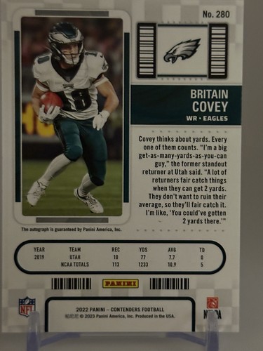 2022 Panini Contenders Britain Covey #280 Rookie Ticket Auto - Picture 7 of 7
