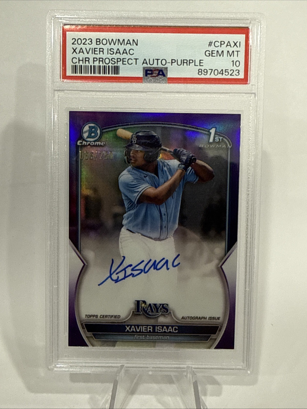 2023 Bowman Chrome 1st Xavier Isaac Purple Refractor Auto /250 PSA 10 Rays