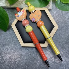 2 PC Handmade Silicone Acrylic Beads Black Ink Pen Set Unicorn Heart New C1600