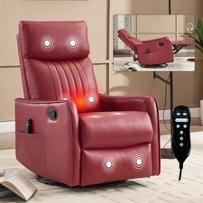 Red Faux Leather Massage Recliner Chair with Heat, Rocker  Swivel