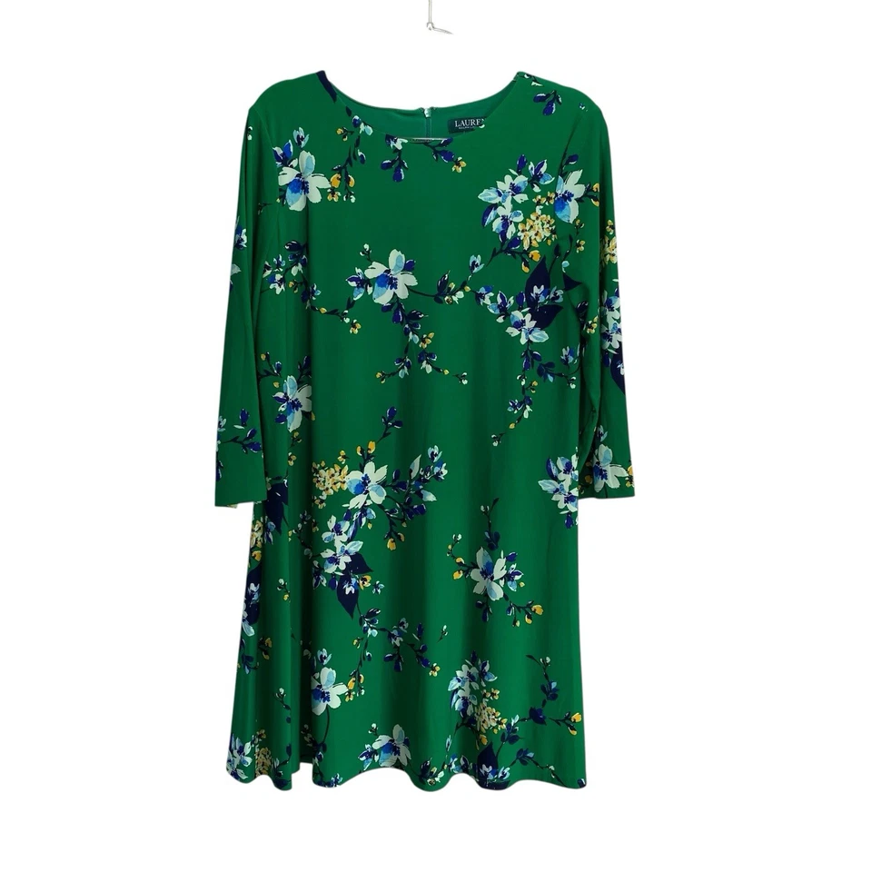 Vestido recto Ralph Lauren verde floral tejido líquido para mujer 12 Resortware fiesta Foto 2 de 4