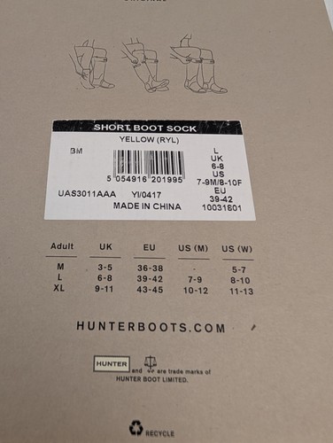 Hunter Boot Socks Short Size Large Yellow New in Box - Picture 4 of 4
