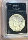 1922 US Silver Peace Dollar RARE Authenticated Certified Vg