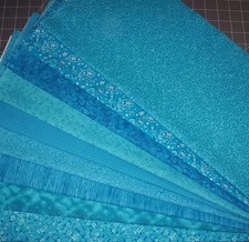 9 Fat Quarters Bundle Tonal Turquoise Blue tone on tone Fabric Precut