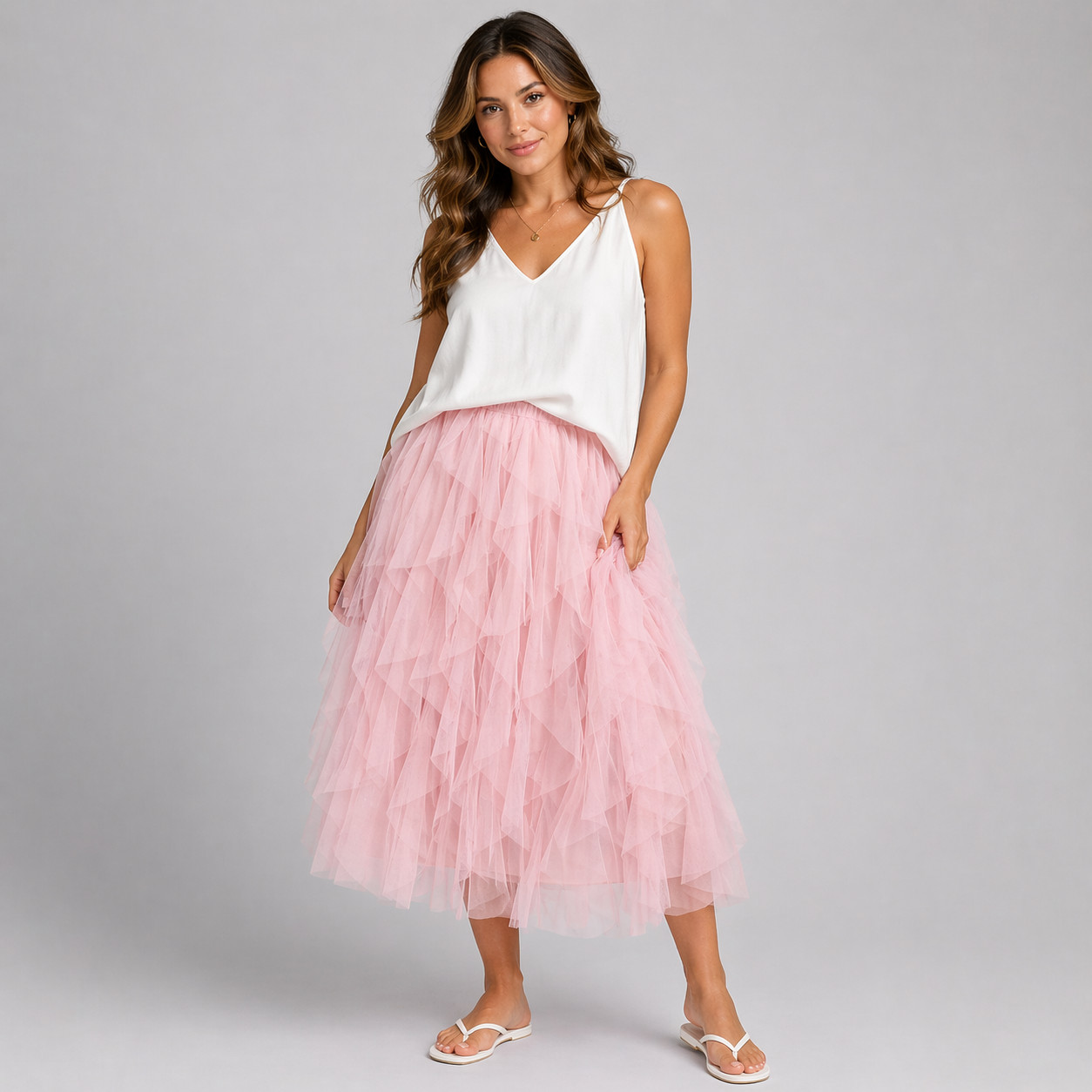 Maxi falda de tul ROCKTHOSECURVES PARA MUJER en capas y volantes de red