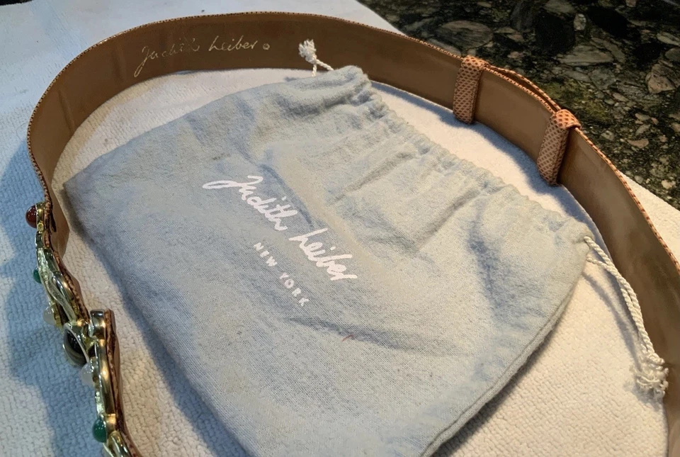 Judith Lieber Vintage Signed Textured  Brown Belt with Jeweled Buckle. - Image 4 of 4