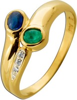 Smaragdring Gold 585 14K Blauer Saphir Brillanten Antikschmuck 19