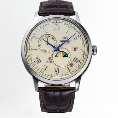 Orient Bambino Sun & Moon RN-AK0803Y Ivory Dial Automatic Men's Watch New Box