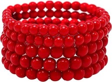5 Pcs Faux Pearl Bracelet Set for Women Beaded Stretch Strand Bracelets for Brid