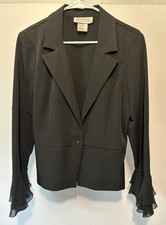 Giorgio Fiorlini Women's Sz 12 Black Blazer Ruffled Sheer Cuffs Made In USA