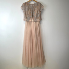 Watters & Waters Dress Women 8 Maxi Floral Sequin Tulle Sheer Jacket Party Go