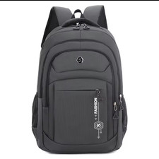 Gray Solid Backpack Zip Closure Unisex Adults Travel Casual Pockets Adj Strap